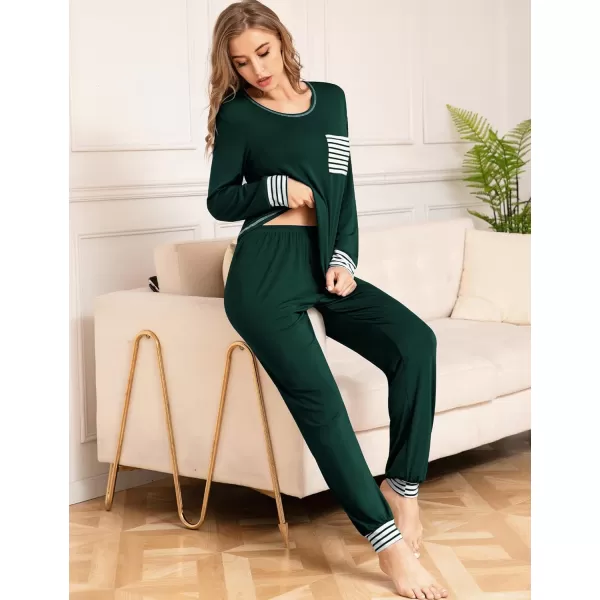 SWOMOG Pajamas Set Womens Long Sleeve Sleepwear Soft Modal Classic Loungewear Pj SetGreen