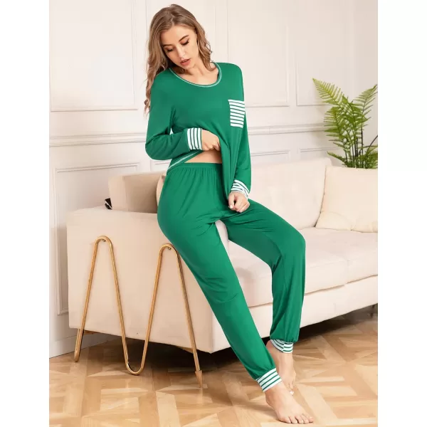 SWOMOG Pajamas Set Womens Long Sleeve Sleepwear Soft Modal Classic Loungewear Pj SetLight Green