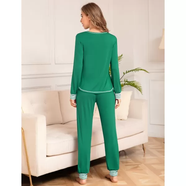 SWOMOG Pajamas Set Womens Long Sleeve Sleepwear Soft Modal Classic Loungewear Pj SetLight Green