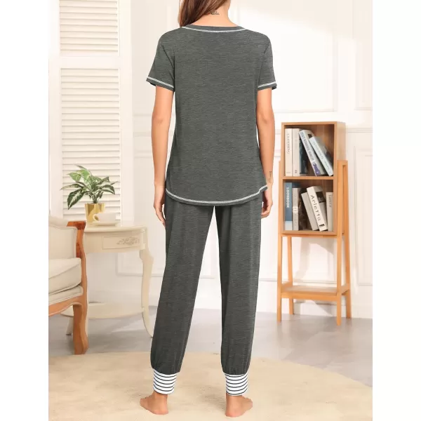 SWOMOG Pajamas Set Womens Long Sleeve Sleepwear Soft Modal Classic Loungewear Pj SetShort Sleevedeep Grey