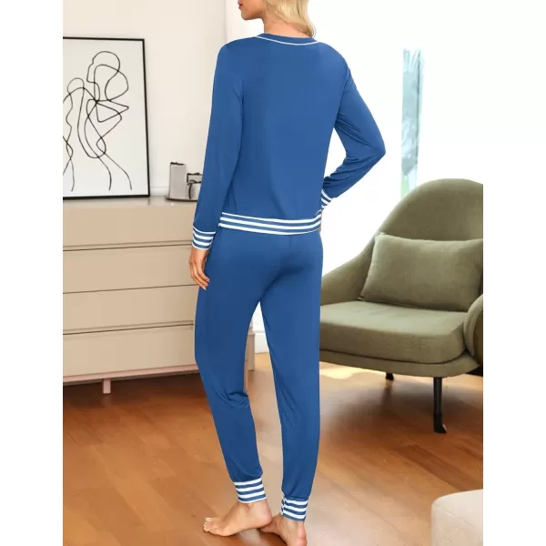 SWOMOG Pajamas Set Womens Long Sleeve Sleepwear Soft Modal Classic Loungewear Pj SetStyle2blue