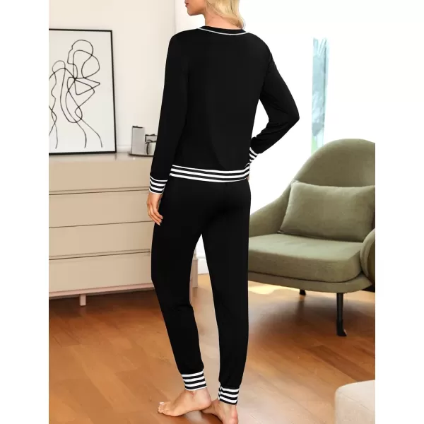 SWOMOG Pajamas Set Womens Long Sleeve Sleepwear Soft Modal Classic Loungewear Pj SetStyle2carbon Black