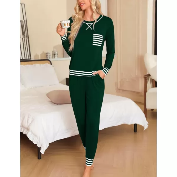 SWOMOG Pajamas Set Womens Long Sleeve Sleepwear Soft Modal Classic Loungewear Pj SetStyle2dark Geen