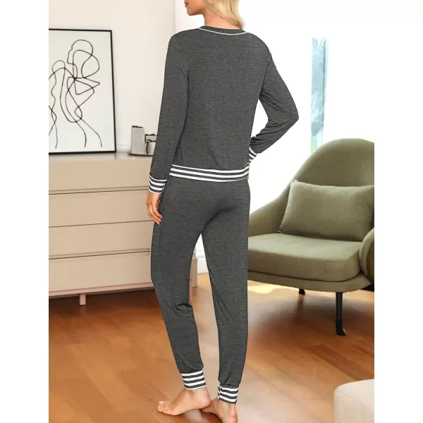 SWOMOG Pajamas Set Womens Long Sleeve Sleepwear Soft Modal Classic Loungewear Pj SetStyle2deep Grey