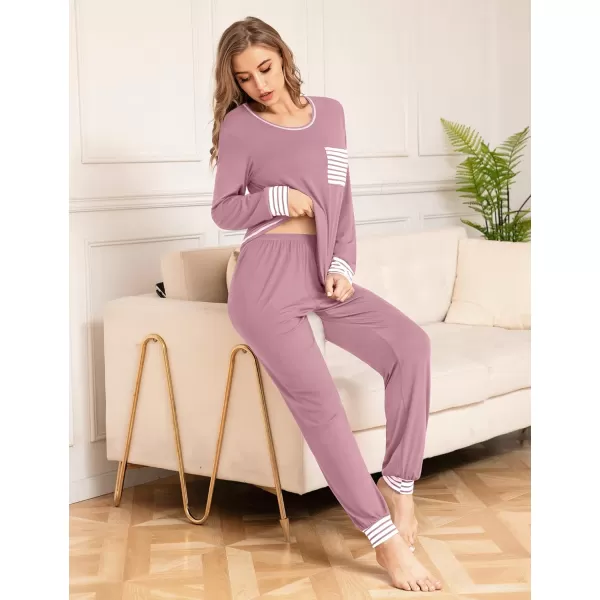 SWOMOG Pajamas Set Womens Long Sleeve Sleepwear Soft Modal Classic Loungewear Pj SetTaro Purple