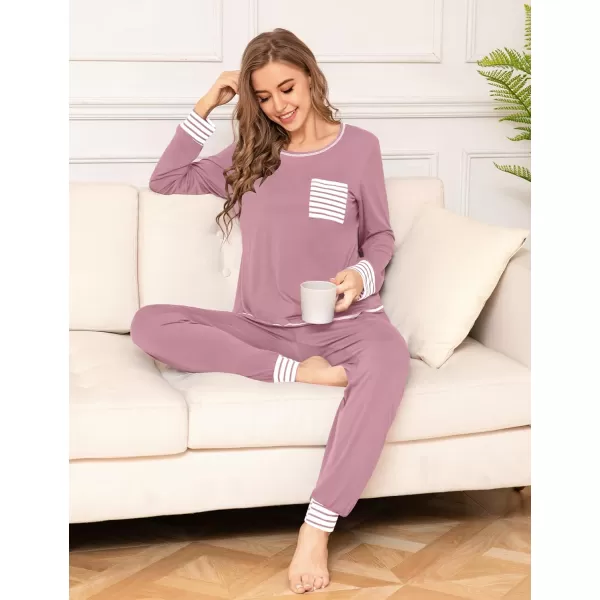 SWOMOG Pajamas Set Womens Long Sleeve Sleepwear Soft Modal Classic Loungewear Pj SetTaro Purple