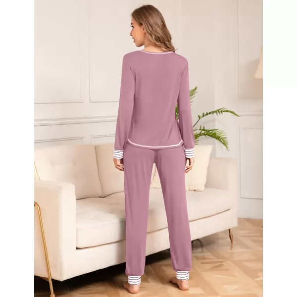 SWOMOG Pajamas Set Womens Long Sleeve Sleepwear Soft Modal Classic Loungewear Pj SetTaro Purple