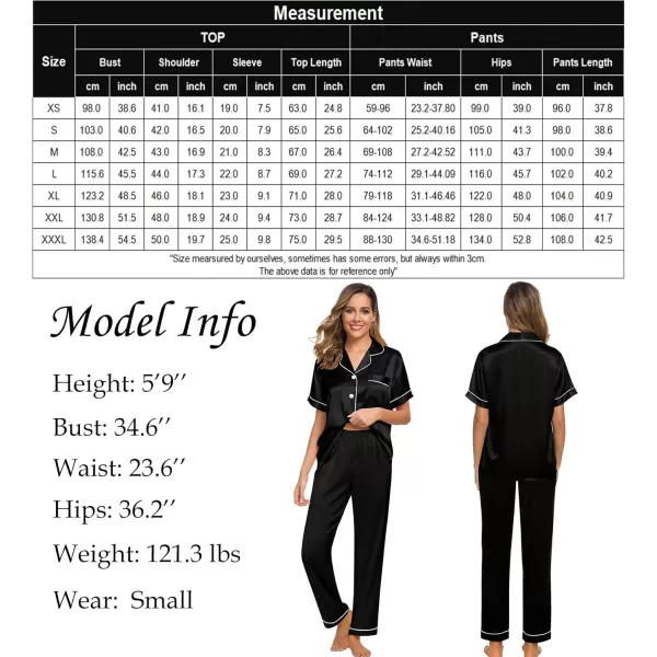 SWOMOG Women Satin Pajamas Set Short Sleeve Top ampamp Pants Sleepwear Silky Button Down Nightwear 2pcs Loungewear Pjs SetBlack