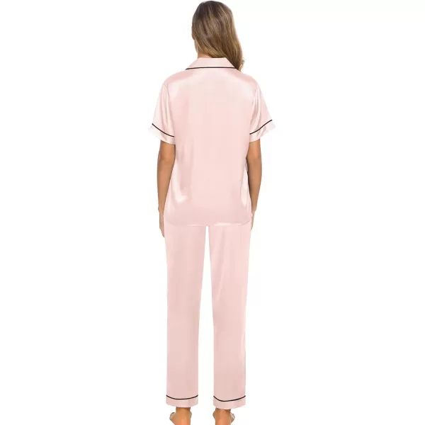 SWOMOG Women Satin Pajamas Set Short Sleeve Top ampamp Pants Sleepwear Silky Button Down Nightwear 2pcs Loungewear Pjs SetBlush Pink