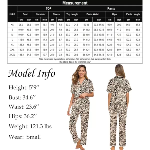 SWOMOG Women Satin Pajamas Set Short Sleeve Top ampamp Pants Sleepwear Silky Button Down Nightwear 2pcs Loungewear Pjs SetBrown Leopard