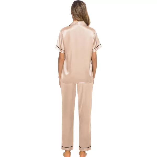 SWOMOG Women Satin Pajamas Set Short Sleeve Top ampamp Pants Sleepwear Silky Button Down Nightwear 2pcs Loungewear Pjs SetChampagne