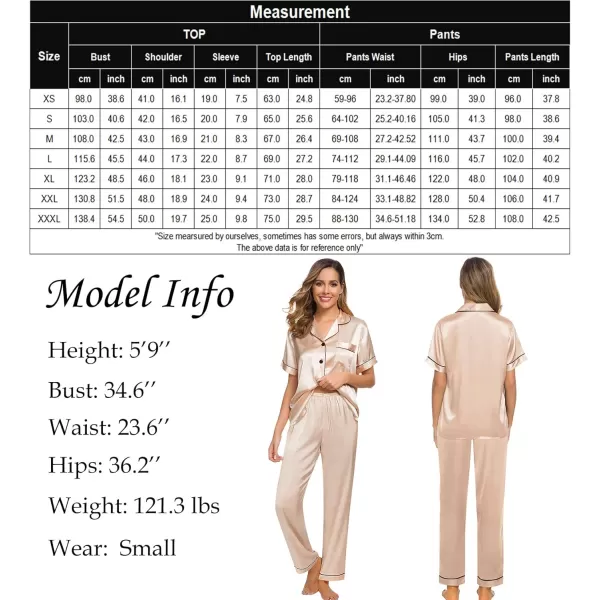 SWOMOG Women Satin Pajamas Set Short Sleeve Top ampamp Pants Sleepwear Silky Button Down Nightwear 2pcs Loungewear Pjs SetChampagne