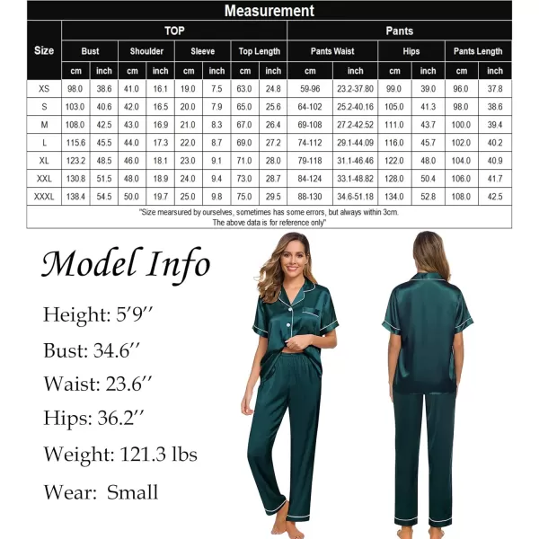 SWOMOG Women Satin Pajamas Set Short Sleeve Top ampamp Pants Sleepwear Silky Button Down Nightwear 2pcs Loungewear Pjs SetDeep Green