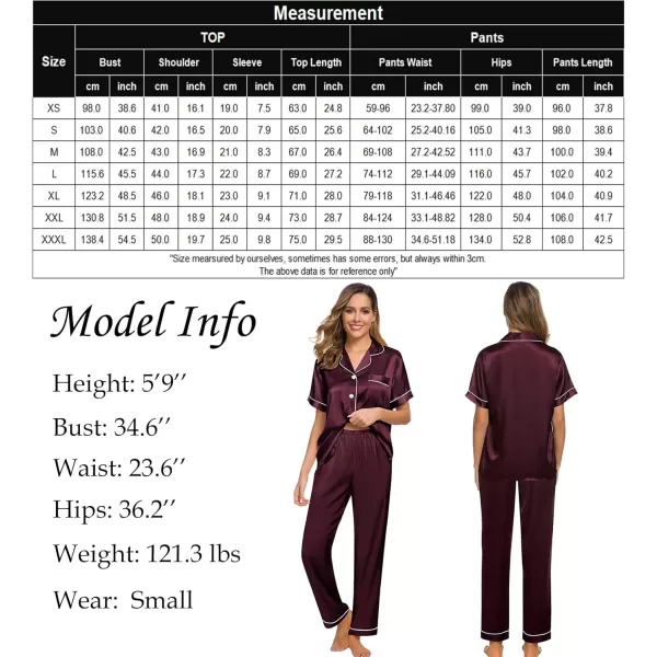 SWOMOG Women Satin Pajamas Set Short Sleeve Top ampamp Pants Sleepwear Silky Button Down Nightwear 2pcs Loungewear Pjs SetDeep Wine Red