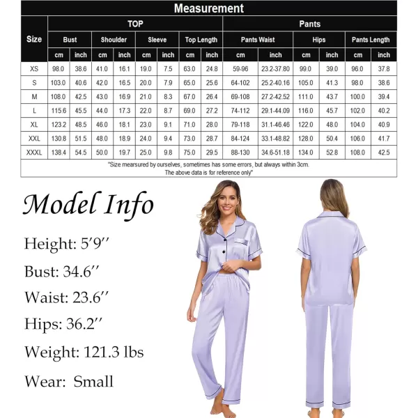 SWOMOG Women Satin Pajamas Set Short Sleeve Top ampamp Pants Sleepwear Silky Button Down Nightwear 2pcs Loungewear Pjs SetLavender