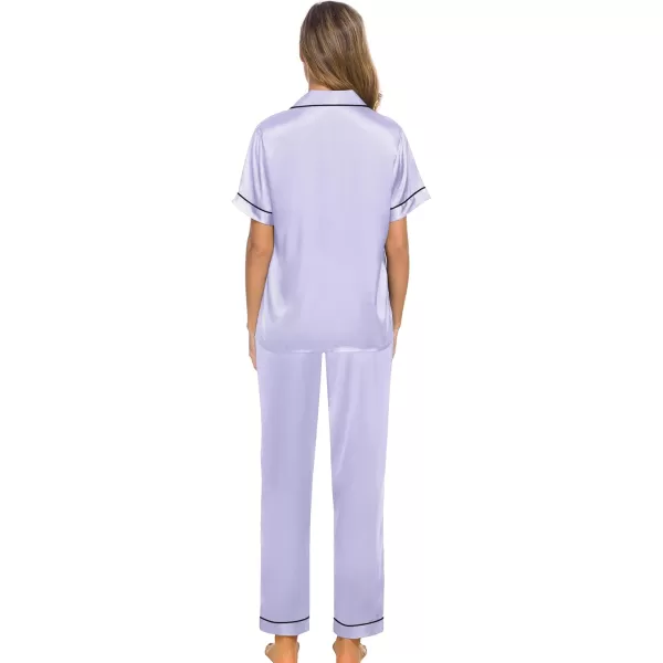 SWOMOG Women Satin Pajamas Set Short Sleeve Top ampamp Pants Sleepwear Silky Button Down Nightwear 2pcs Loungewear Pjs SetLavender