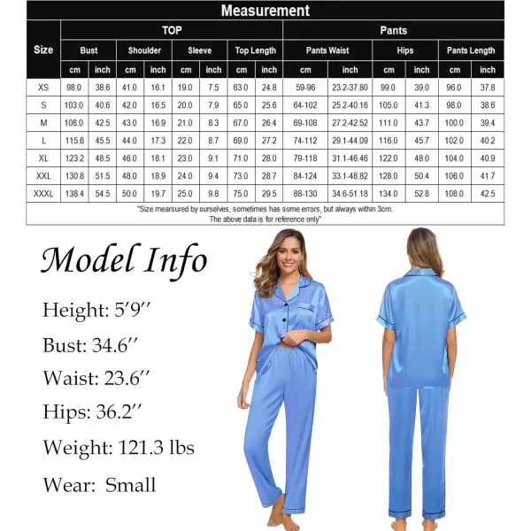 SWOMOG Women Satin Pajamas Set Short Sleeve Top ampamp Pants Sleepwear Silky Button Down Nightwear 2pcs Loungewear Pjs SetMarina Blue