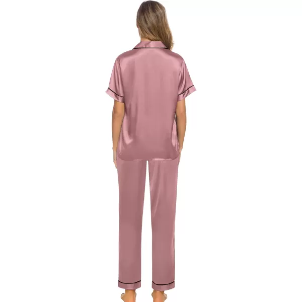 SWOMOG Women Satin Pajamas Set Short Sleeve Top ampamp Pants Sleepwear Silky Button Down Nightwear 2pcs Loungewear Pjs SetMisty Rose