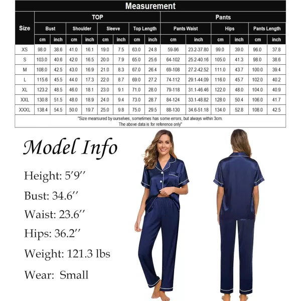 SWOMOG Women Satin Pajamas Set Short Sleeve Top ampamp Pants Sleepwear Silky Button Down Nightwear 2pcs Loungewear Pjs SetNavy Blue