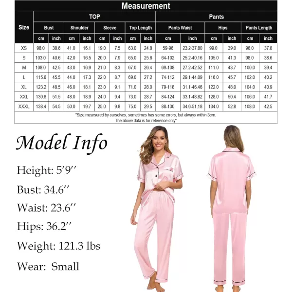 SWOMOG Women Satin Pajamas Set Short Sleeve Top ampamp Pants Sleepwear Silky Button Down Nightwear 2pcs Loungewear Pjs SetPink