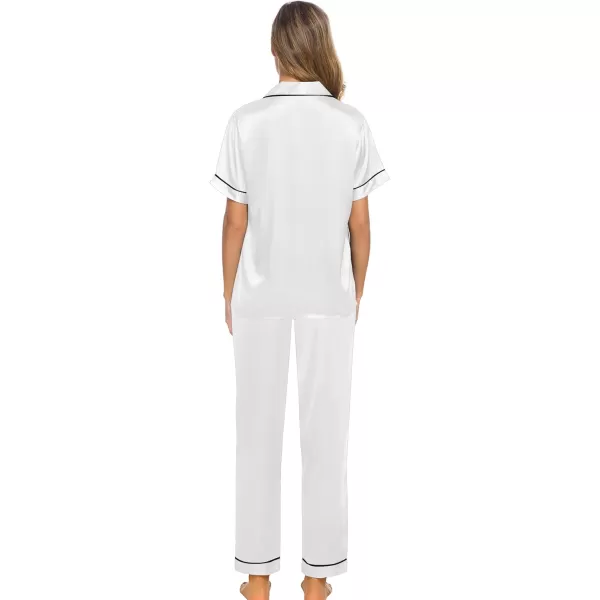 SWOMOG Women Satin Pajamas Set Short Sleeve Top ampamp Pants Sleepwear Silky Button Down Nightwear 2pcs Loungewear Pjs SetWhite