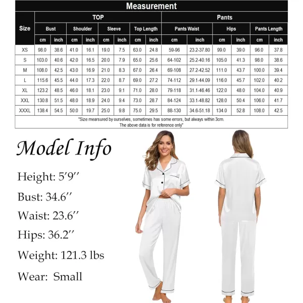 SWOMOG Women Satin Pajamas Set Short Sleeve Top ampamp Pants Sleepwear Silky Button Down Nightwear 2pcs Loungewear Pjs SetWhite