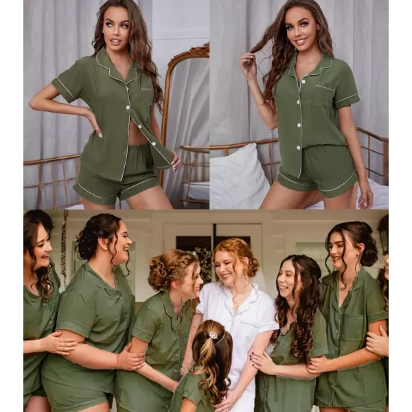 SWOMOG Womens Button Down Pajamas Set Short Sleeve Sleepwear Bride Soft Pj Lounge Sets XS3XLArmy Green