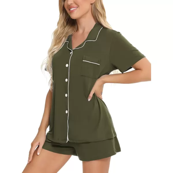 SWOMOG Womens Button Down Pajamas Set Short Sleeve Sleepwear Bride Soft Pj Lounge Sets XS3XLArmy Green