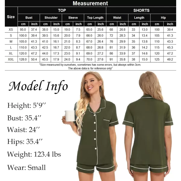 SWOMOG Womens Button Down Pajamas Set Short Sleeve Sleepwear Bride Soft Pj Lounge Sets XS3XLArmy Green Piping Trim