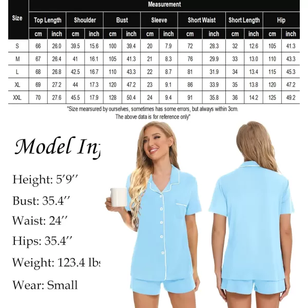 SWOMOG Womens Button Down Pajamas Set Short Sleeve Sleepwear Bride Soft Pj Lounge Sets XS3XLBaby Blue