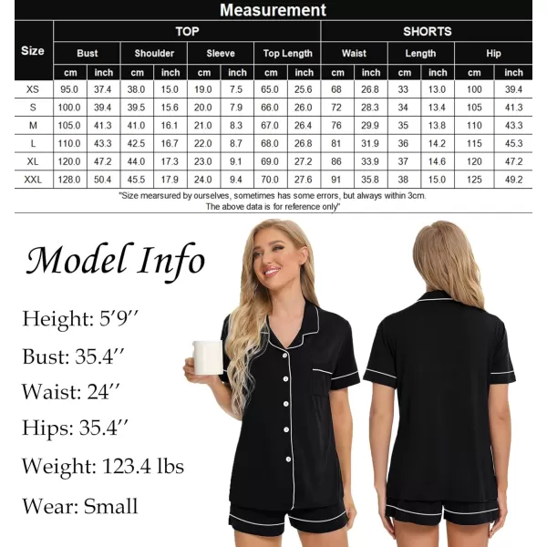 SWOMOG Womens Button Down Pajamas Set Short Sleeve Sleepwear Bride Soft Pj Lounge Sets XS3XLBlack Piping Trim