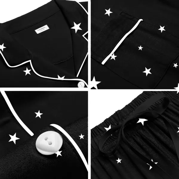 SWOMOG Womens Button Down Pajamas Set Short Sleeve Sleepwear Bride Soft Pj Lounge Sets XS3XLBlack Star