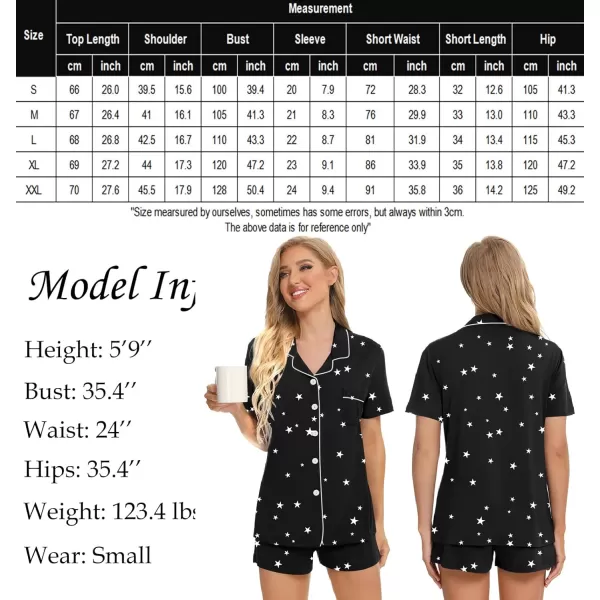 SWOMOG Womens Button Down Pajamas Set Short Sleeve Sleepwear Bride Soft Pj Lounge Sets XS3XLBlack Star