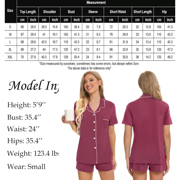 SWOMOG Womens Button Down Pajamas Set Short Sleeve Sleepwear Bride Soft Pj Lounge Sets XS3XLBurgundy