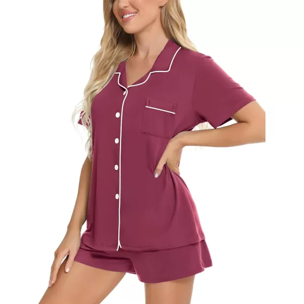 SWOMOG Womens Button Down Pajamas Set Short Sleeve Sleepwear Bride Soft Pj Lounge Sets XS3XLBurgundy