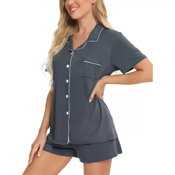 SWOMOG Womens Button Down Pajamas Set Short Sleeve Sleepwear Bride Soft Pj Lounge Sets XS3XLCharcoal