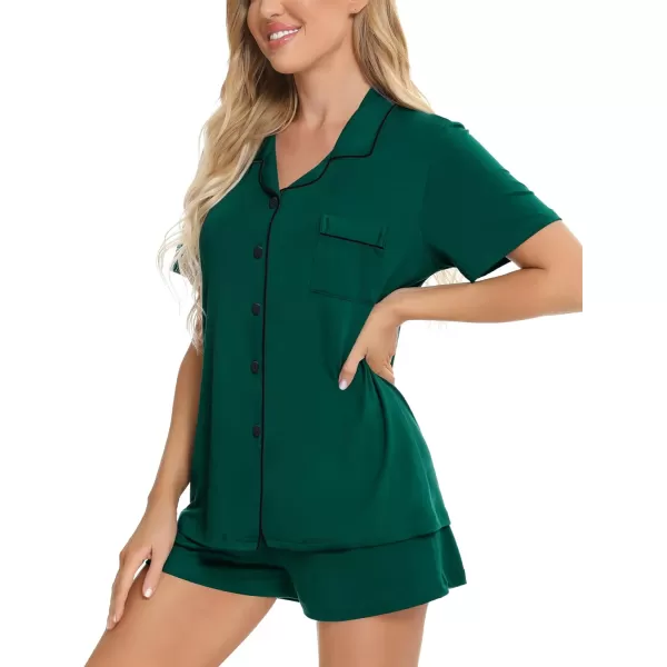 SWOMOG Womens Button Down Pajamas Set Short Sleeve Sleepwear Bride Soft Pj Lounge Sets XS3XLChristmas Green