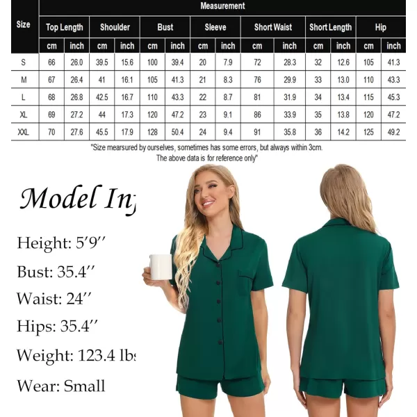 SWOMOG Womens Button Down Pajamas Set Short Sleeve Sleepwear Bride Soft Pj Lounge Sets XS3XLChristmas Green