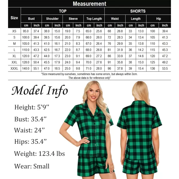 SWOMOG Womens Button Down Pajamas Set Short Sleeve Sleepwear Bride Soft Pj Lounge Sets XS3XLChristmas Green Black Plaid