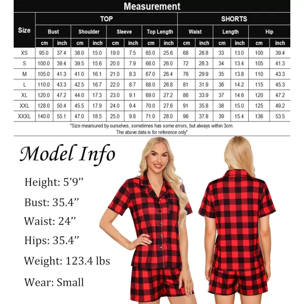 SWOMOG Womens Button Down Pajamas Set Short Sleeve Sleepwear Bride Soft Pj Lounge Sets XS3XLChristmas Red Black Big Plaid