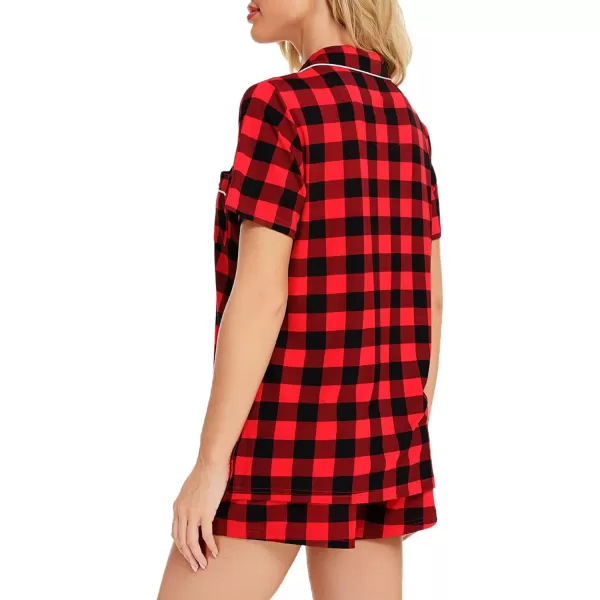 SWOMOG Womens Button Down Pajamas Set Short Sleeve Sleepwear Bride Soft Pj Lounge Sets XS3XLChristmas Red Black Plaid