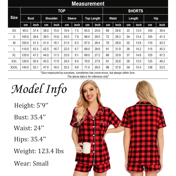 SWOMOG Womens Button Down Pajamas Set Short Sleeve Sleepwear Bride Soft Pj Lounge Sets XS3XLChristmas Red Black Plaid