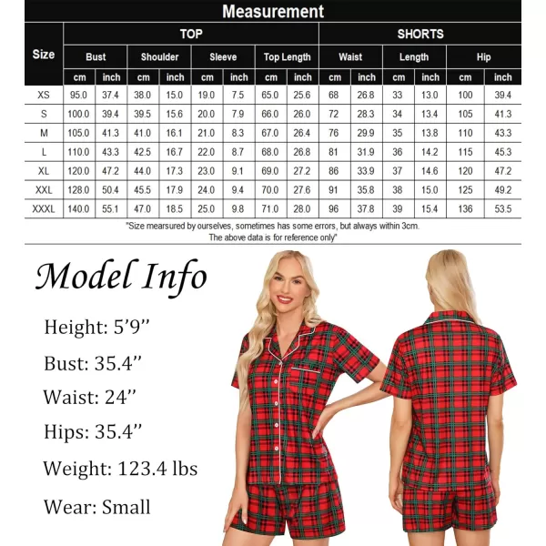 SWOMOG Womens Button Down Pajamas Set Short Sleeve Sleepwear Bride Soft Pj Lounge Sets XS3XLChristmas Red Green Plaid