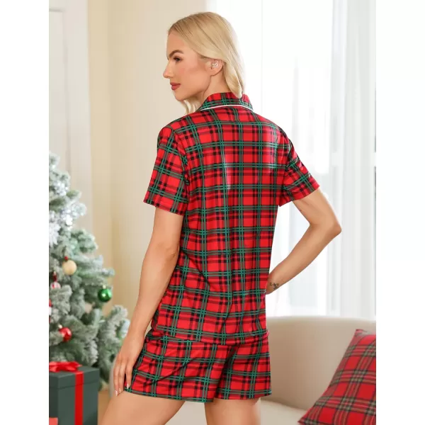 SWOMOG Womens Button Down Pajamas Set Short Sleeve Sleepwear Bride Soft Pj Lounge Sets XS3XLChristmas Red Green Plaid