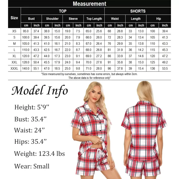 SWOMOG Womens Button Down Pajamas Set Short Sleeve Sleepwear Bride Soft Pj Lounge Sets XS3XLChristmas Red White Plaid