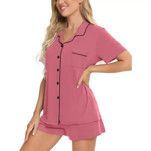 SWOMOG Womens Button Down Pajamas Set Short Sleeve Sleepwear Bride Soft Pj Lounge Sets XS3XLCoral