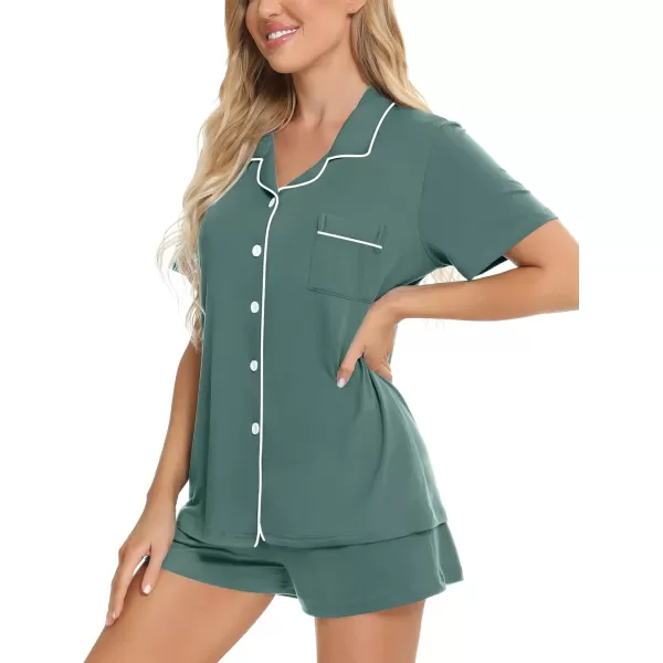 SWOMOG Womens Button Down Pajamas Set Short Sleeve Sleepwear Bride Soft Pj Lounge Sets XS3XLDark Green