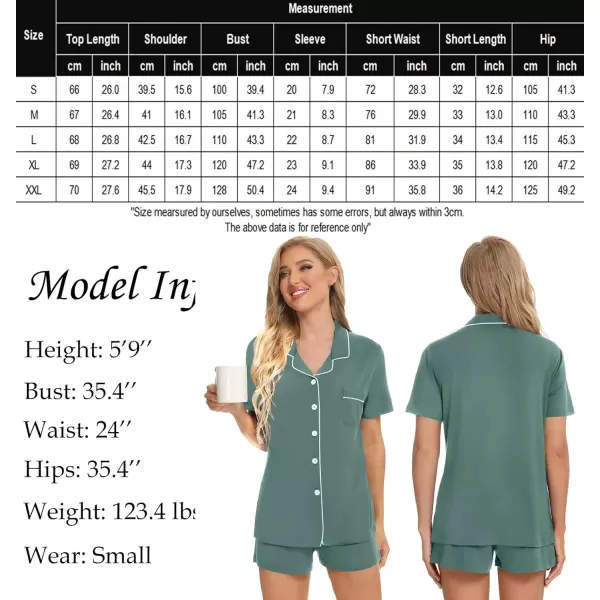 SWOMOG Womens Button Down Pajamas Set Short Sleeve Sleepwear Bride Soft Pj Lounge Sets XS3XLDark Green