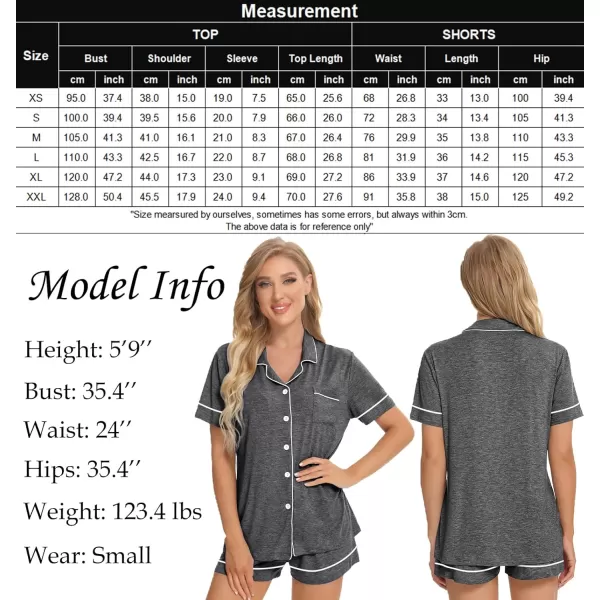 SWOMOG Womens Button Down Pajamas Set Short Sleeve Sleepwear Bride Soft Pj Lounge Sets XS3XLDeep Grey Piping Trim