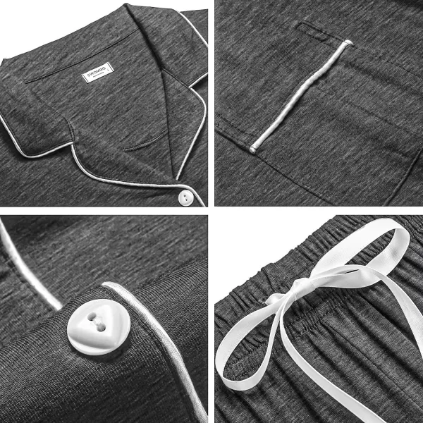 SWOMOG Womens Button Down Pajamas Set Short Sleeve Sleepwear Bride Soft Pj Lounge Sets XS3XLDeep Grey Piping Trim